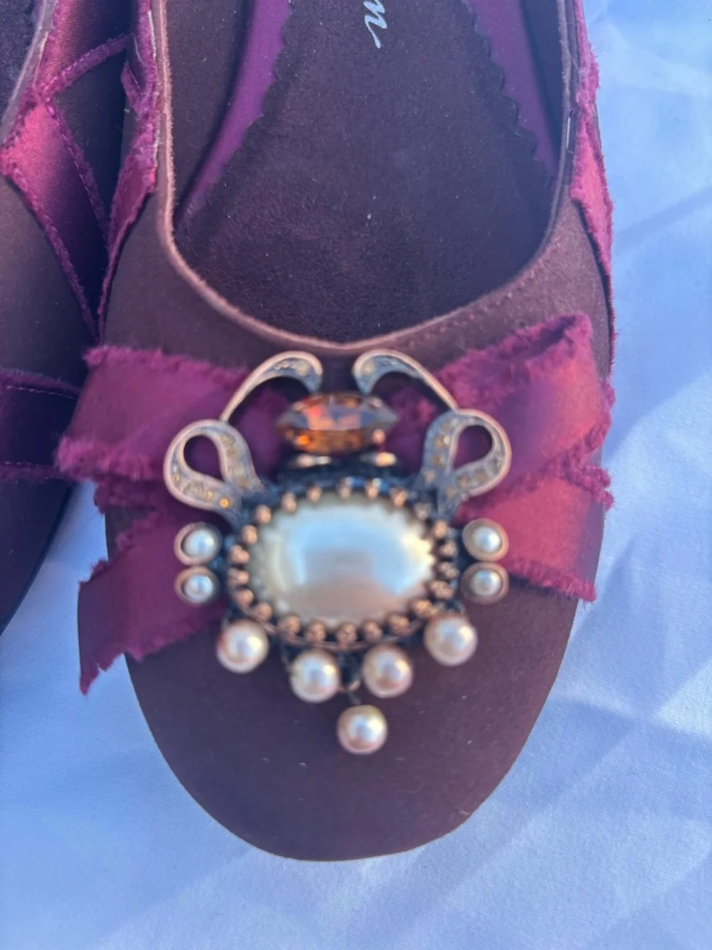 Beverly Feldman Burgundy Satin Ballet Flats